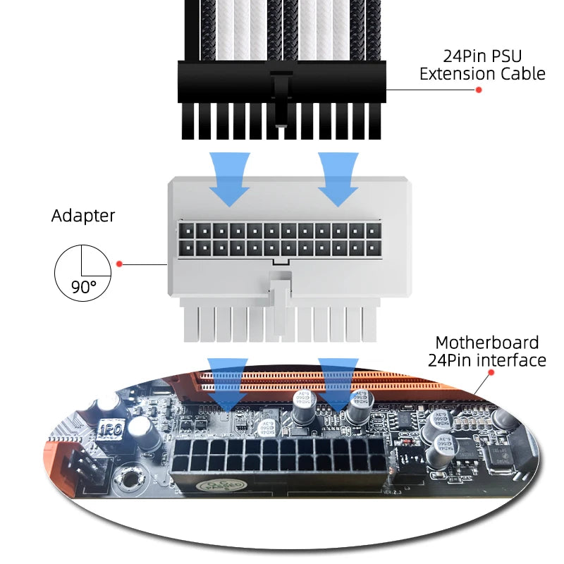 TEUCER ATX 24Pin Adapter 90 Degree ARGB Adapter for Desktop PC Motherboard DIY Computer Accessories