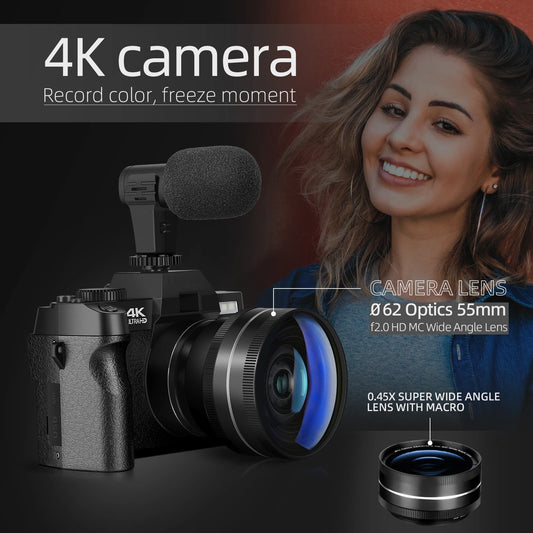 Cámara de fotografía digital compacta inalámbrica 4K